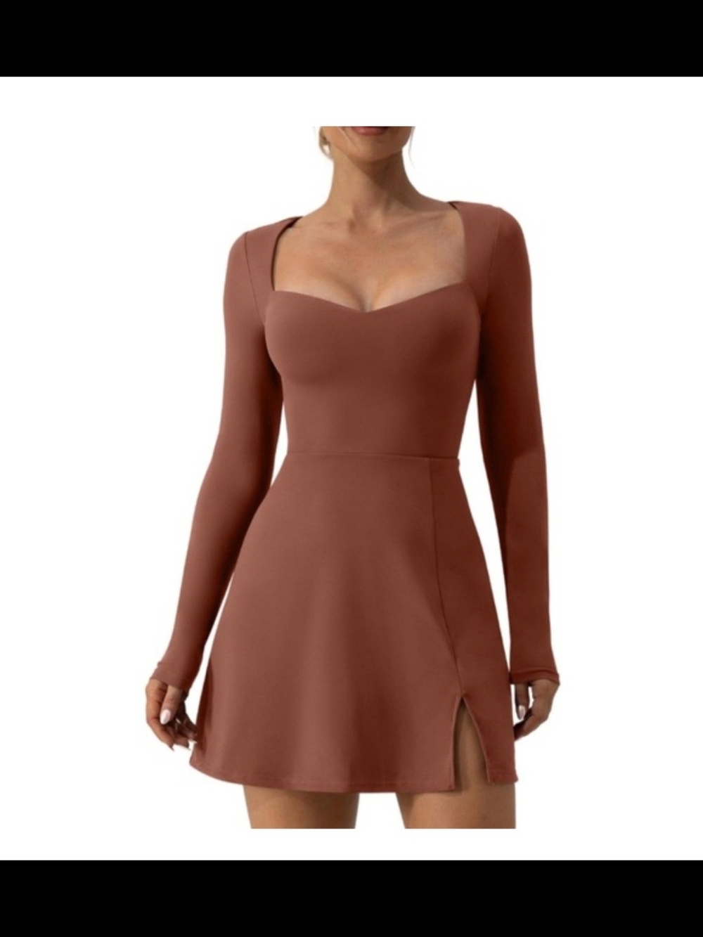 Square Neck Long Sleeve Mini Dress. Fall, Night Out, Trendy